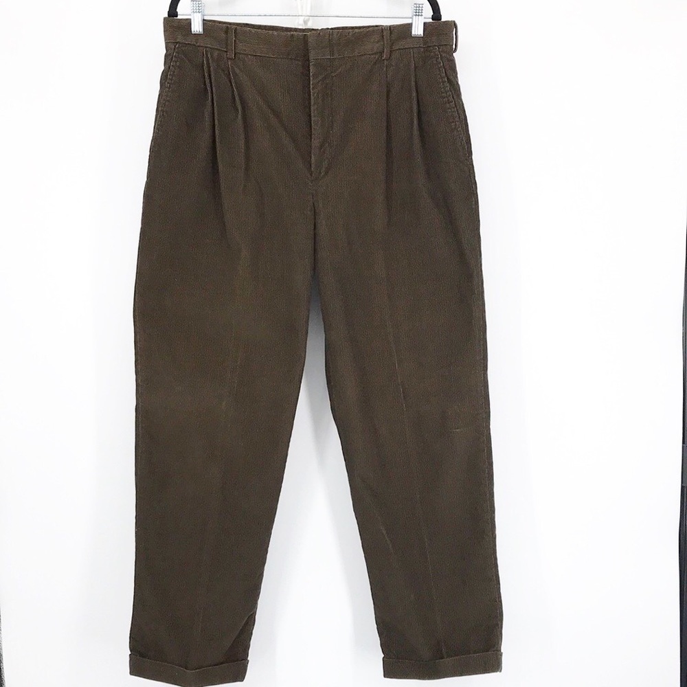 Lands' End Men's Pleated Corduroy Pants Milk Chocolate Size 35